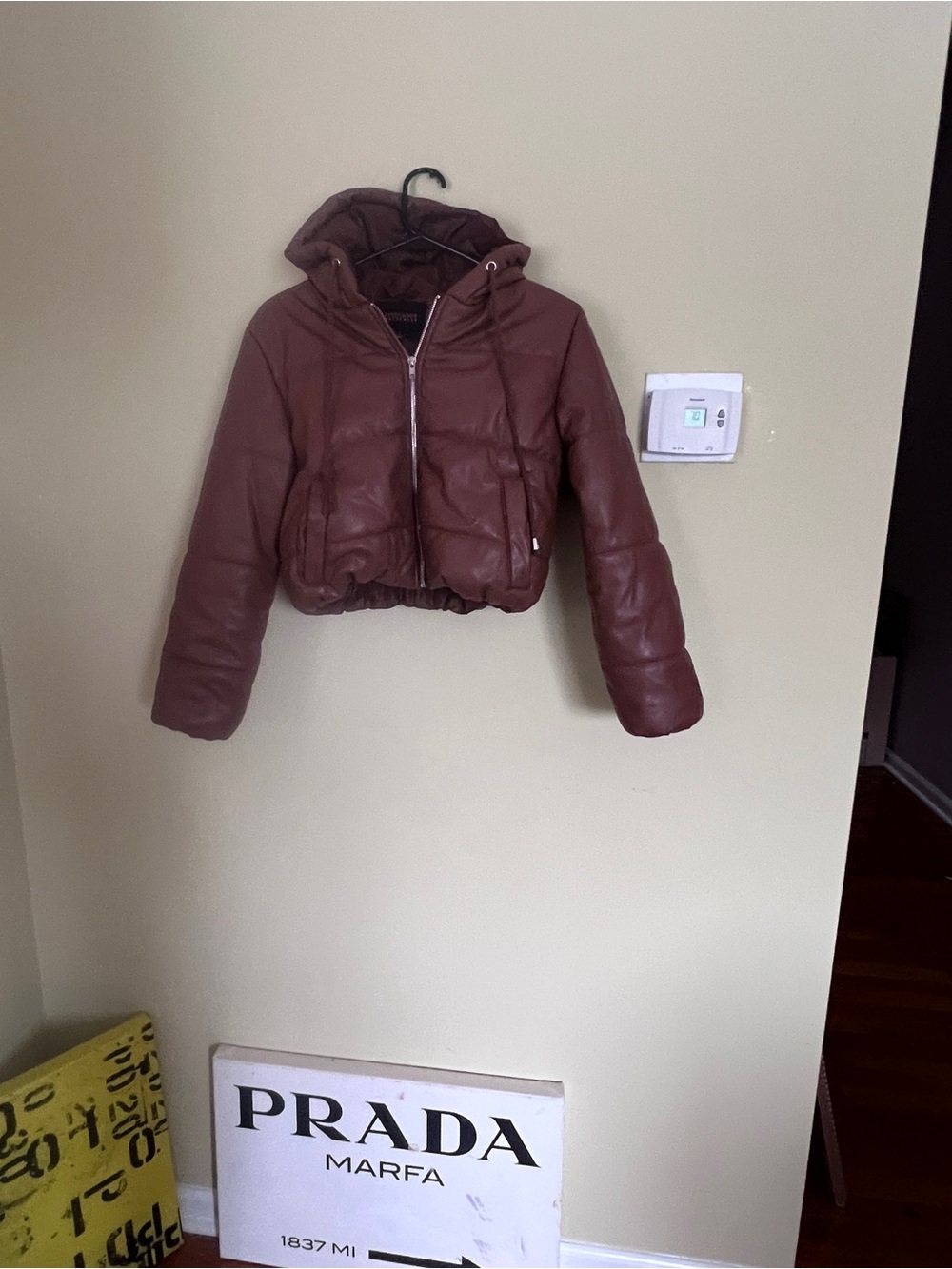 Ambiance Cropped Brown Puffer Jacket with Hood